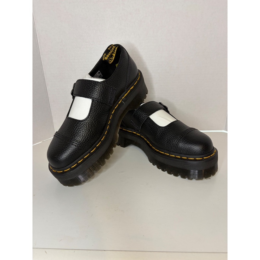 Dr. Martens Addina Flower Black Milled Nappa Platform Mary Jane Shoes US 8 L